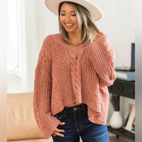Pink Lily Oversized Terracotta Chenille Cable
Knit Sweater - Picture 2 of 9